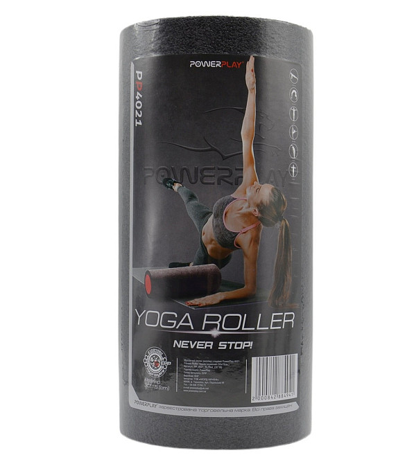 Масажний ролик (роллер) гладкий PowerPlay 4021 Fitness Roller Чорний (45x15см.) Каменское - изображение 6