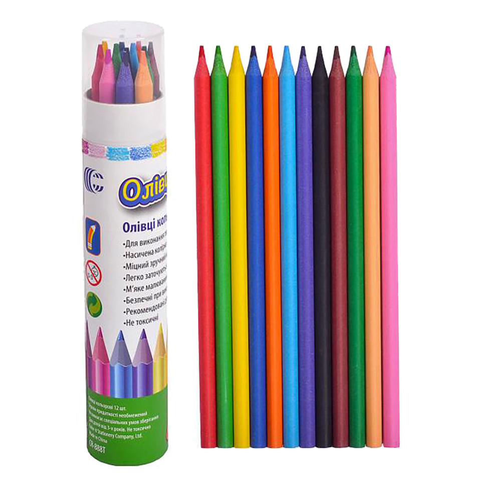 Карандаш 12 цветов CR-888T, эластичный в тубусе 