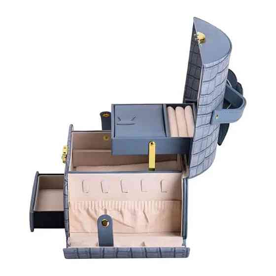 Шкатулка для украшений из эко кожи 3 яруса с замком органайзер для ювелирных изделий HP-5-21BL Киев