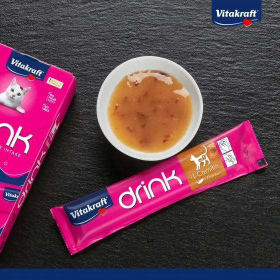 Аппетитный напиток для кошек кусочками мяса Витакрафт Vitakraft CAT DRINK со вкусом лосося и L-карнитином 5шт × 30 г Винница