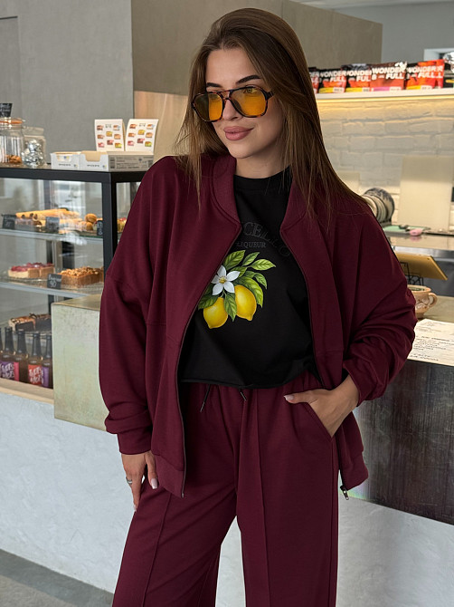 Жіночий костюм-двійка з широкими штанами Бордовий 46/48 Харків - фото 11