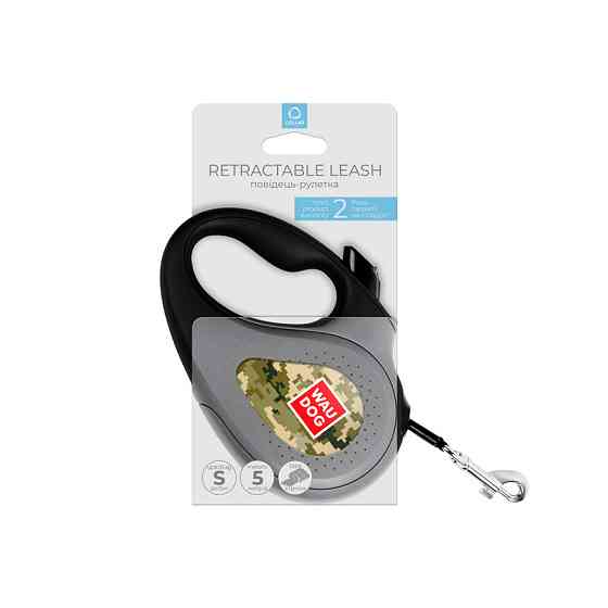 Повідець-рулетка для собак WAUDOG R-leash, малюнок "Мілітарі", S, до 15 кг, 5 м, світловідбивна стрічка Вінниця