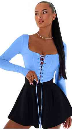 Стильний жіночий топ зі шнурівкою на декольте OSплотний мікродайвінг Блакитний, 50/52 Одеса