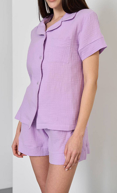 Мусліновий комплект жіночий шорти і сорочка лавандовий L Харків - фото 1
