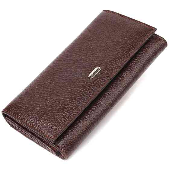 Жіночий зручний гаманець з натуральної зернистої шкіри Коричневий (CANPELLINI) Київ