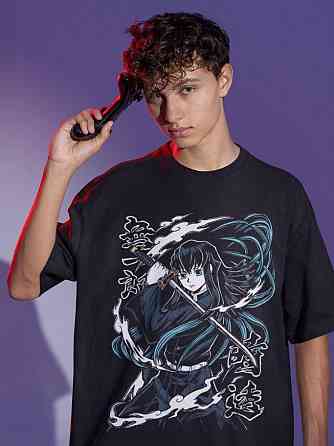 Футболка для хлопчика з аніме принтом Вбивця демонів оверсайз (зріст від 165 до 180) Чорний AnimeJ0876m Дніпро
