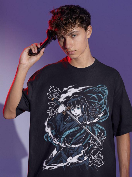 Футболка для хлопчика з аніме принтом Вбивця демонів оверсайз (зріст від 165 до 180) Чорний AnimeJ0876m Дніпро - фото 5