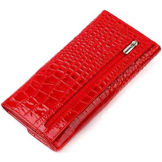 Привлекательное женское портмоне из натуральной кожи с тиснением под змею CANPELLINI 21699 Красный Киев