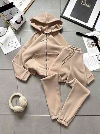 Жіночий стильний повстяний костюм двойка турецька тринитка Бежевий, 44/46 Одеса