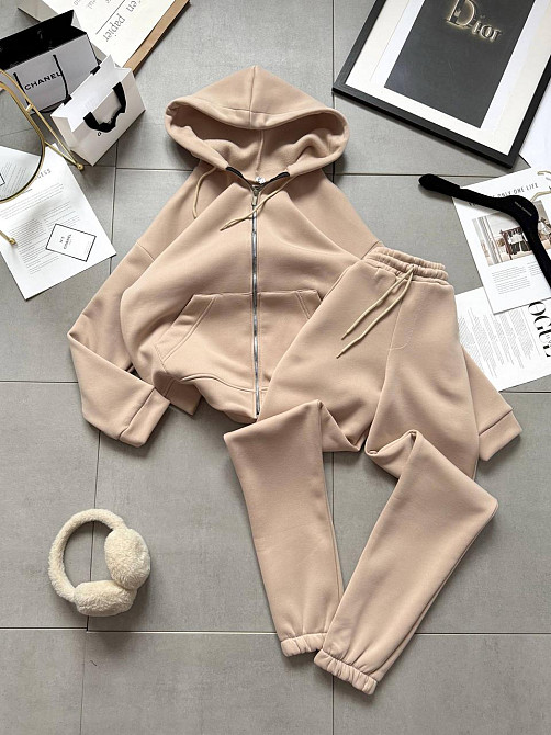 Жіночий стильний повстяний костюм двойка турецька тринитка Бежевий, 44/46 Одеса - фото 1