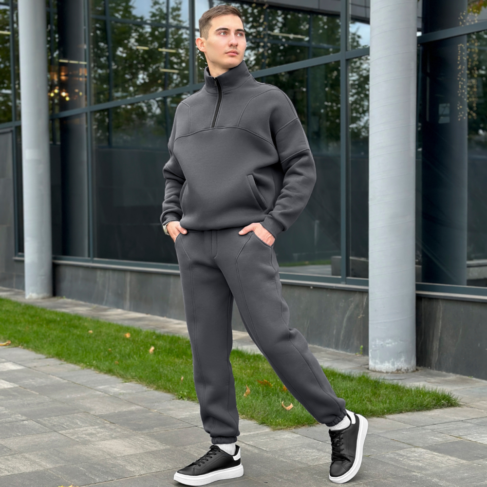 Спортивний костюм оверсайз чоловічий Pobedov Grand теплий зимовий кофта та штани на манжетах темно-сірий 2XL Одеса - фото 1