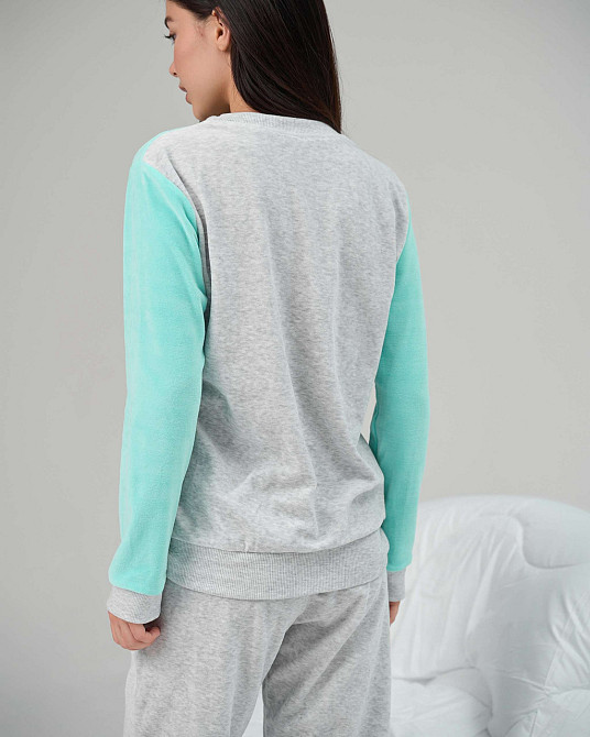 Женская пижама со штанами Nicolette Три котика - Велюр 87125 M, Бирюзовый Киев - изображение 8