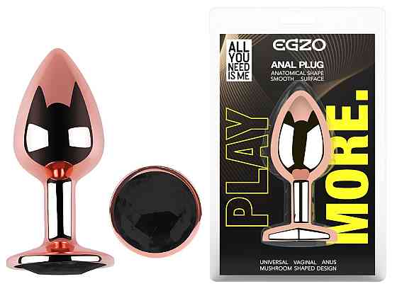 Анальная пробка с кристаллом EGZO - Rose Gold Round Plug Black size M Sex Aura Киев
