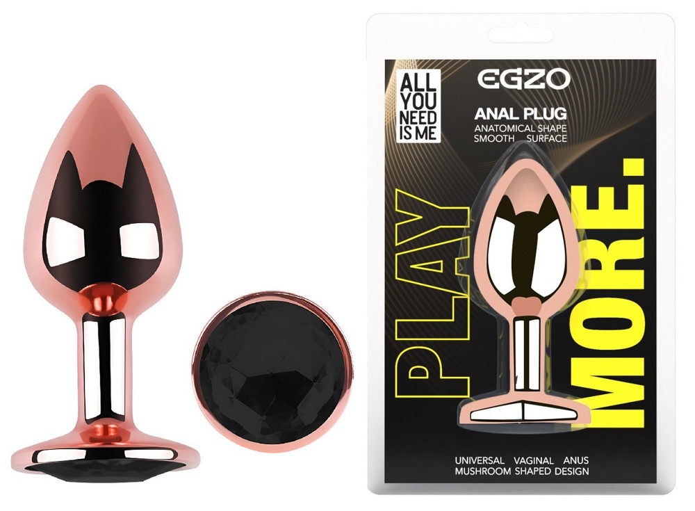 Анальна пробка з кристалом EGZO - Rose Gold Round Plug Black size M Sex Aura Київ - фото 1