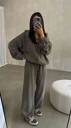 Женский стильный оверсайз костюм качественная трехнить на флисе Серый, 42/44 Одесса