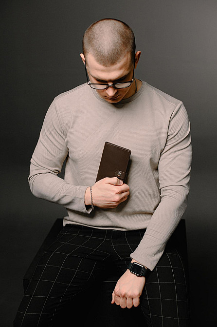 Мужское портмоне из натуральной гладкой кожи SR014 (Коричневый) Сумы - изображение 12