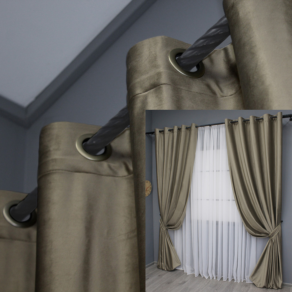 Комплект штор на люверсах VR-Textil Оксамит № 1656ш Капучино 150х280 см 2 шт (37-0232) Киев - изображение 1