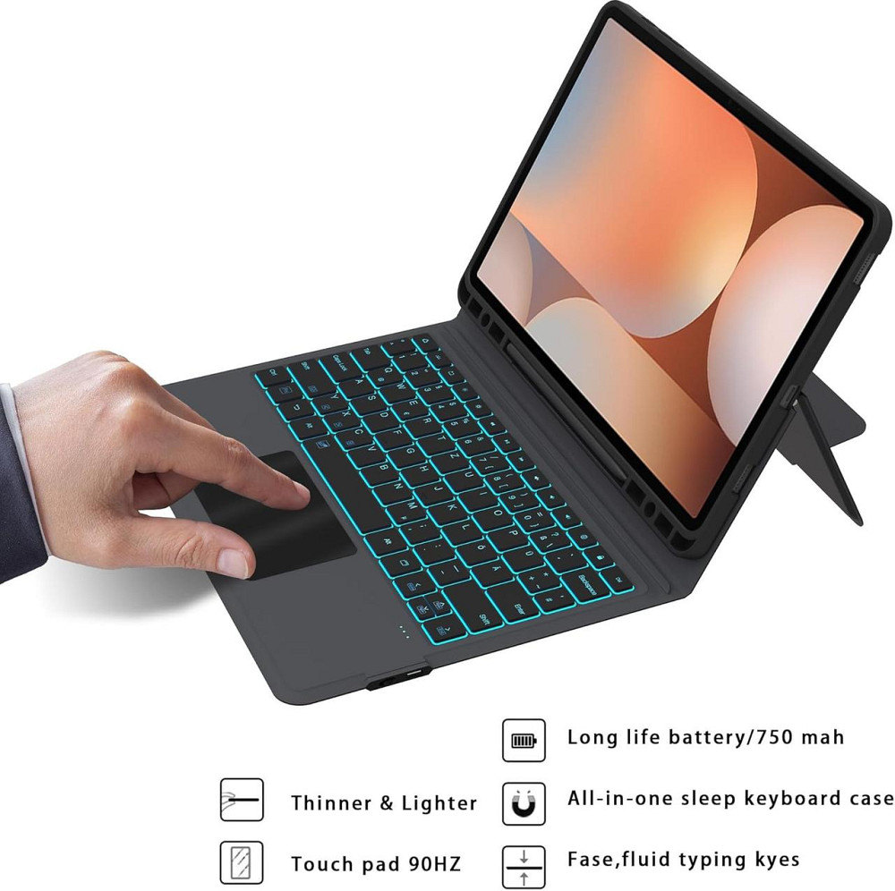 Клавіатура чохол Galaxy Tab S10+/S9+/S9 FE+ 12.4 чорний RGB підсвітка QWERTZ трекпад Bluetooth з тримачем для S Pen захисний кейс Київ - фото 2