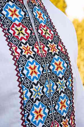 Вышиванка мужская, льняная, с длинным рукавом, белая, лен   , топ Киев