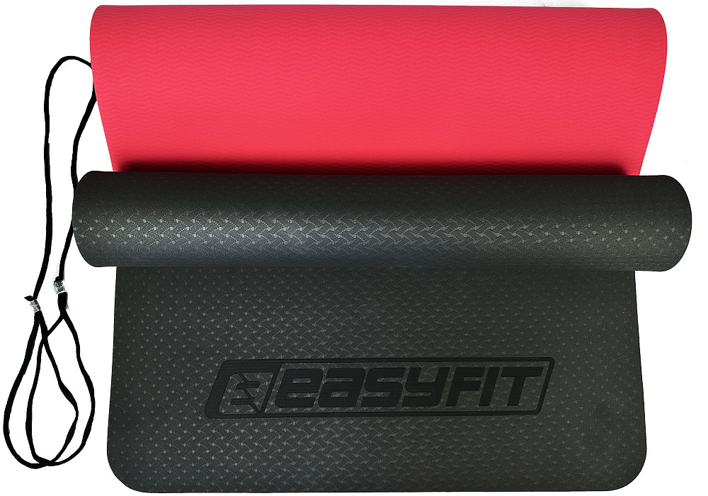 Килимок для йоги та фітнесу EasyFit TPE+TC 6мм двошаровий чорний-червоний Коломыя - изображение 6