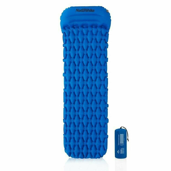 Килимок надувний з подушкою Naturehike FC-12 NH19Z012-P, 65 мм, блакитний Київ - фото 1
