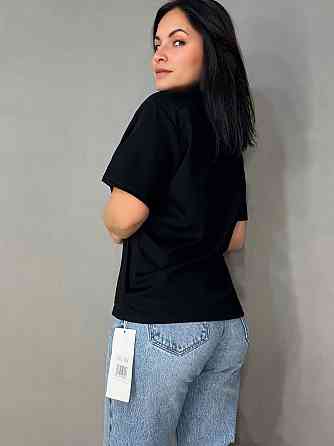 Футболка жіноча A-N 30096 базова напівоверсайз з вишивкою, чорний, one size Київ