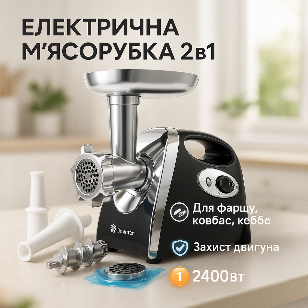 Електрична м'ясорубка з ковбасною насадкою Domotec, Кухонна м'ясорубка з реверсом VW-86 Львів - фото 12