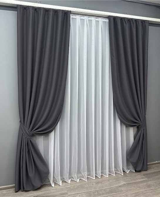 Комплект готовых штор VR-Textil Блекаут Bagema Rvs № 1241ш Темно-серый 135х270 см 2 шт (39-947) Киев - изображение 3