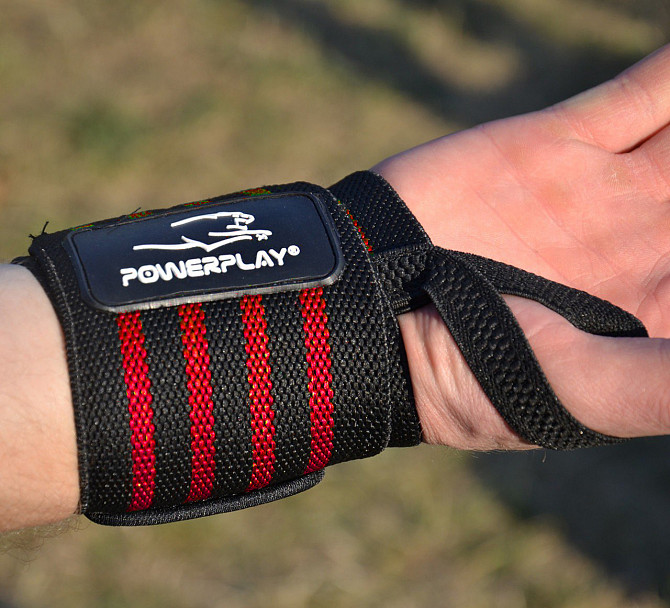 Кистьові бинти PowerPlay 3081 Gym WristT Wraps Чорно-Червоні Каменское - изображение 9