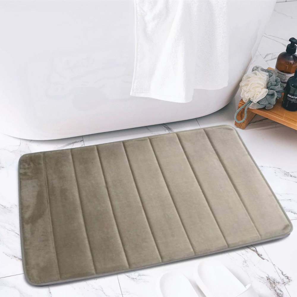 Сучасний килимок для ванної Aquarius з ефектом пам'яті М'який Антиковзкий 50 х 80 см Темно-Бежовий у смужку Буча - фото 1