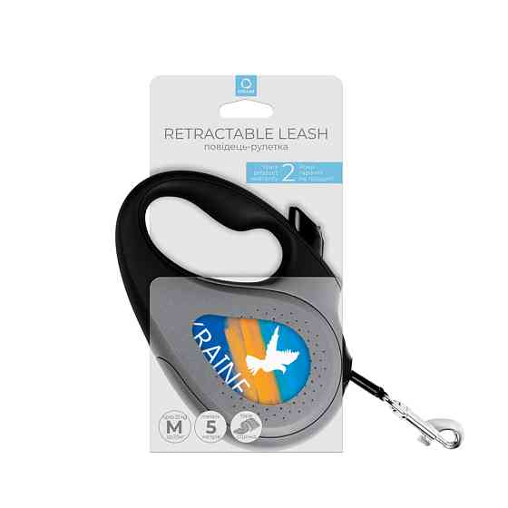 Повідець-рулетка для собак WAUDOG R-leash, малюнок "Фаг", M, до 25 кг, 5 м, світловідбивна стрічка чорний Вінниця