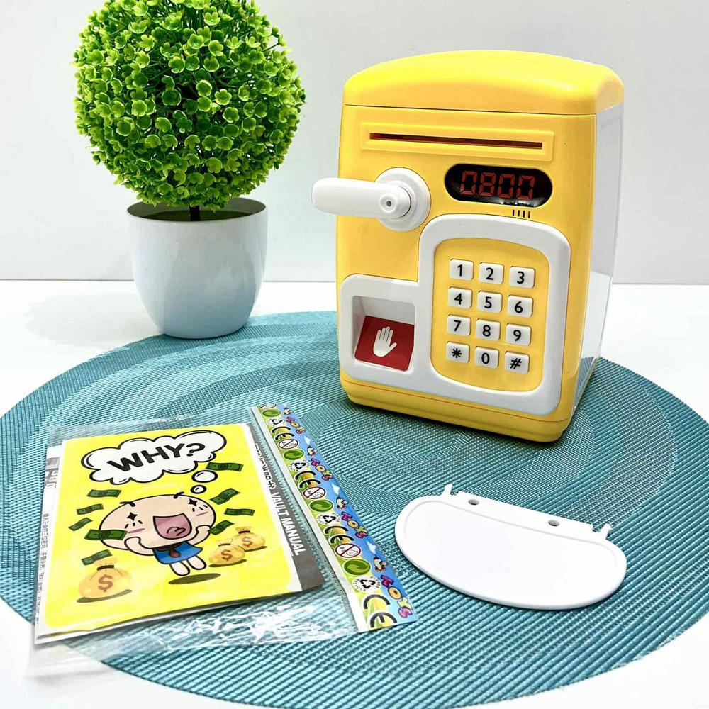 Сейф-скарбничка дитяча зі сканером відбитка пальця та кодовим замком затягує купюри звук підсвічування Жовтий (MK 5411) Чернігів - фото 1