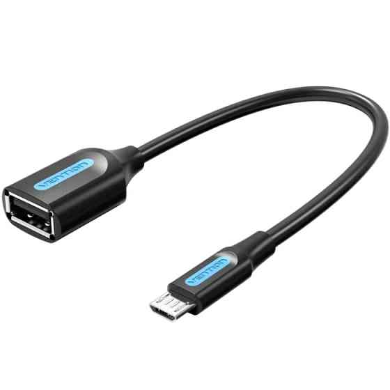 Перехідник USB 2.0 Micro BM --> USB AF (OTG) 0.15 м,  PVC Vention чорний Вінниця