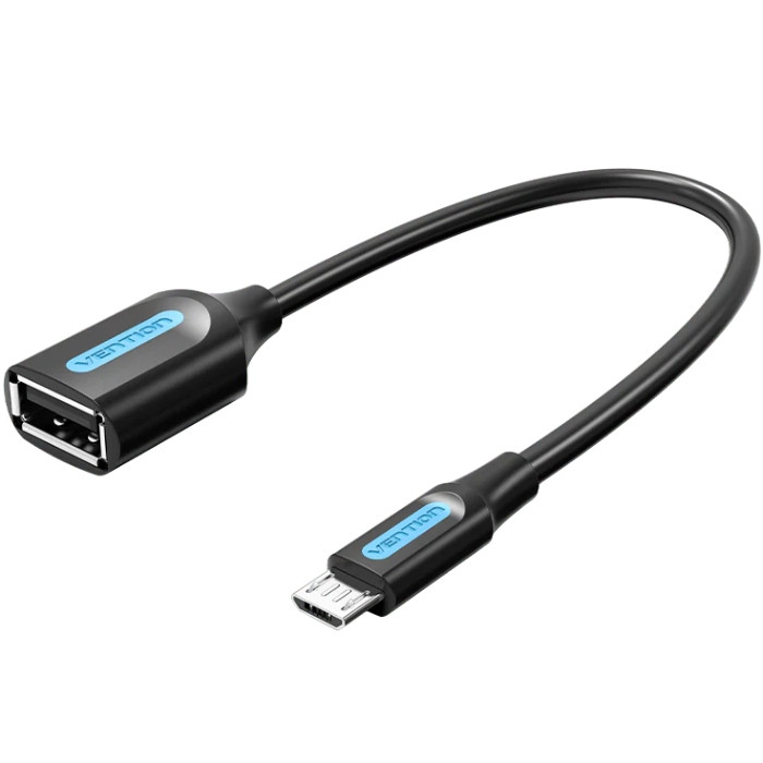 Перехідник USB 2.0 Micro BM --> USB AF (OTG) 0.15 м,  PVC Vention чорний Вінниця - фото 1