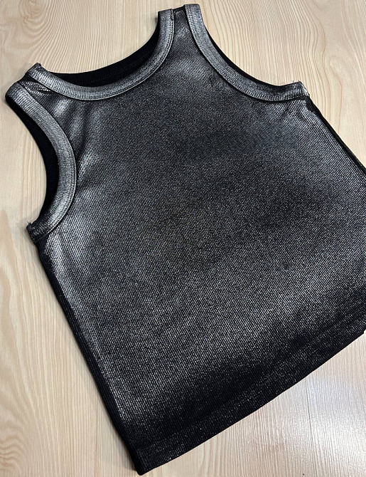 Майка женская A-N 332 в рубчик с эффектом серебристого напыления, черный, one size Киев - изображение 12