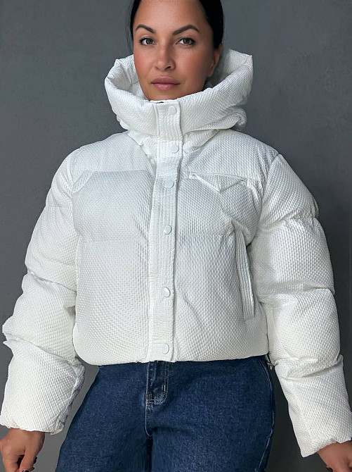 Куртка женская Lady Yep 10039 вафельная пуффер оверсайз с капюшоном белая, белый, 44 Киев - изображение 8