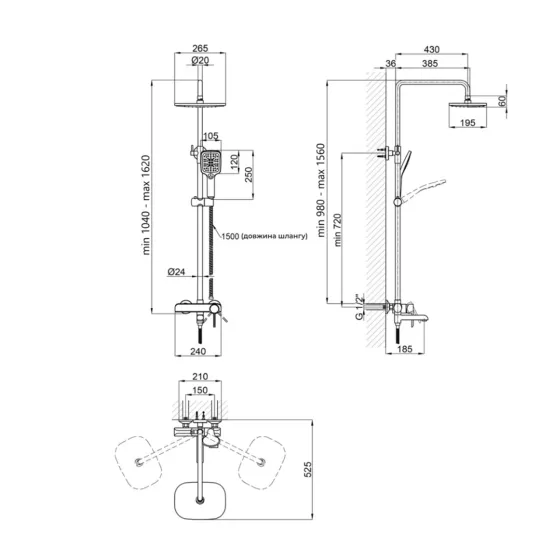 Душова система універсальна Qtap Grand на три споживачі (з виливом) QTGRABCR1004 Chrome/Black Київ