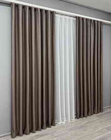 Комплект готових штор VR-Textil Рогожка TERRA LUXE № 1855ш Коричневий 200х290 см 2 шт (32-189) Київ