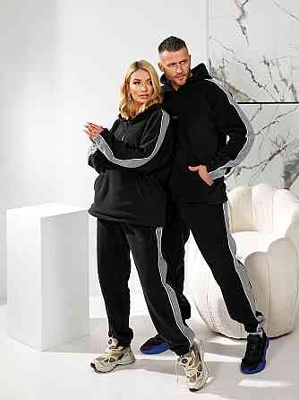 Женский повседневный флисовый костюм, двусторонний флис полар Черный, 48/52 Одесса