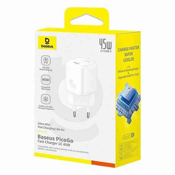 Мережевий зарядний пристрій Baseus PicoGo GaN Fast Charger 1C 45W EU Moon White Одеса