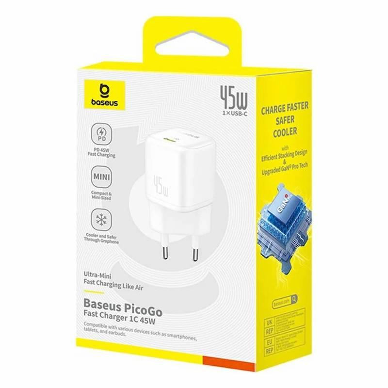 Мережевий зарядний пристрій Baseus PicoGo GaN Fast Charger 1C 45W EU Moon White Одеса - фото 2