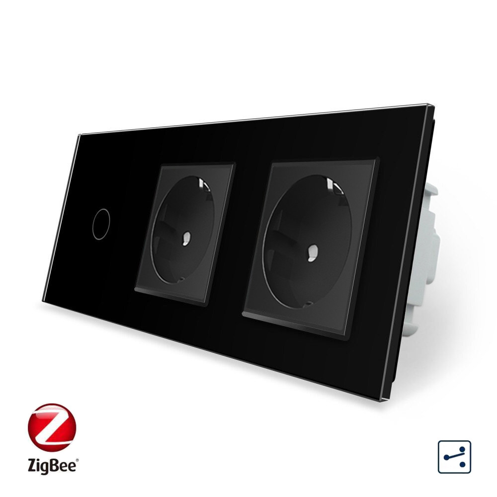 LIVOLO Розумний сенсорний прохідний/перехресний вимикач 1 сенсор 2 розетки Livolo чорний скло ( Коломия - фото 4