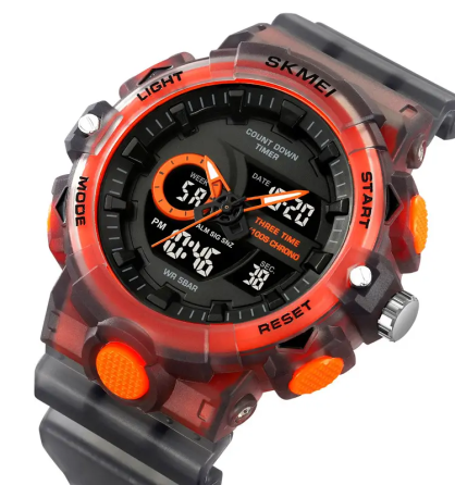 Часы мужские наручные спортивные Skmei 2225 с комбинированным циферблатом (Черный с оранжевым) Киев