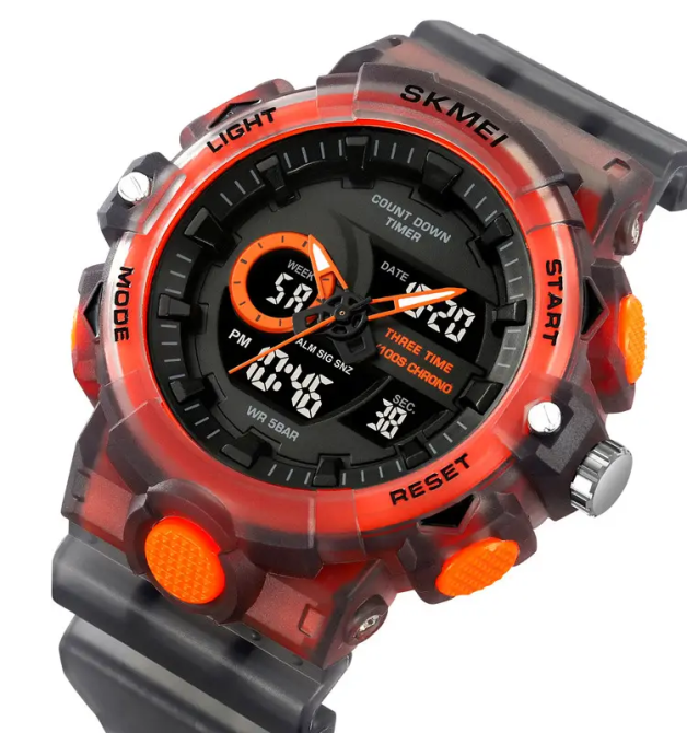 Годинник чоловічий наручний спортивний Skmei 2225 з комбінованим циферблатом (Чорний з помаранчевим) Київ - фото 2