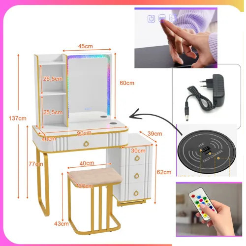 Набір меблів туалетний столик із пуфом LED-підсвітка для спальні та косметики Київ - фото 5