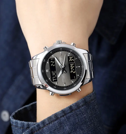 Годинник чоловічий наручний Skmei 2049 на сталевому браслеті (Сріблястий з чорним табло) Вінниця