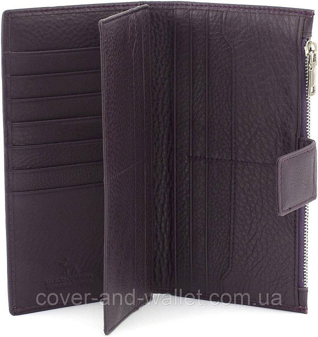 Фіолетовий жіночий гаманець купюрник із натуральної шкіри з монетницею на блискавці Marco Coverna Київ - фото 5