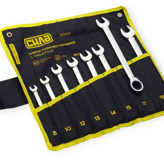 Набор ключей рожково-накидных с трещеткой 8-19 мм 8 шт (ткан. чехол) CrV Мукачево
