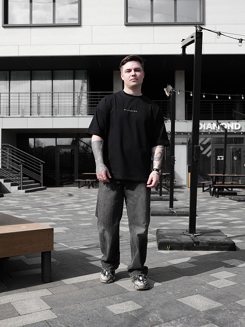 Парні футболки оверсайз(oversize) для чоловіка і дружини, для закоханих пар SANE з принтом кіт стрес чорні Одеса - фото 7