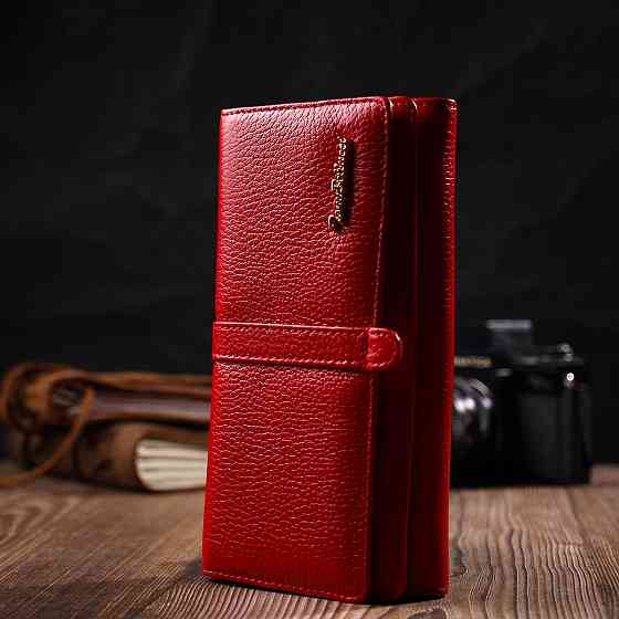 Яскравий жіночий гаманець з великою кількістю відділень із натуральної шкіри Червоний (Tony Bellucci) Київ